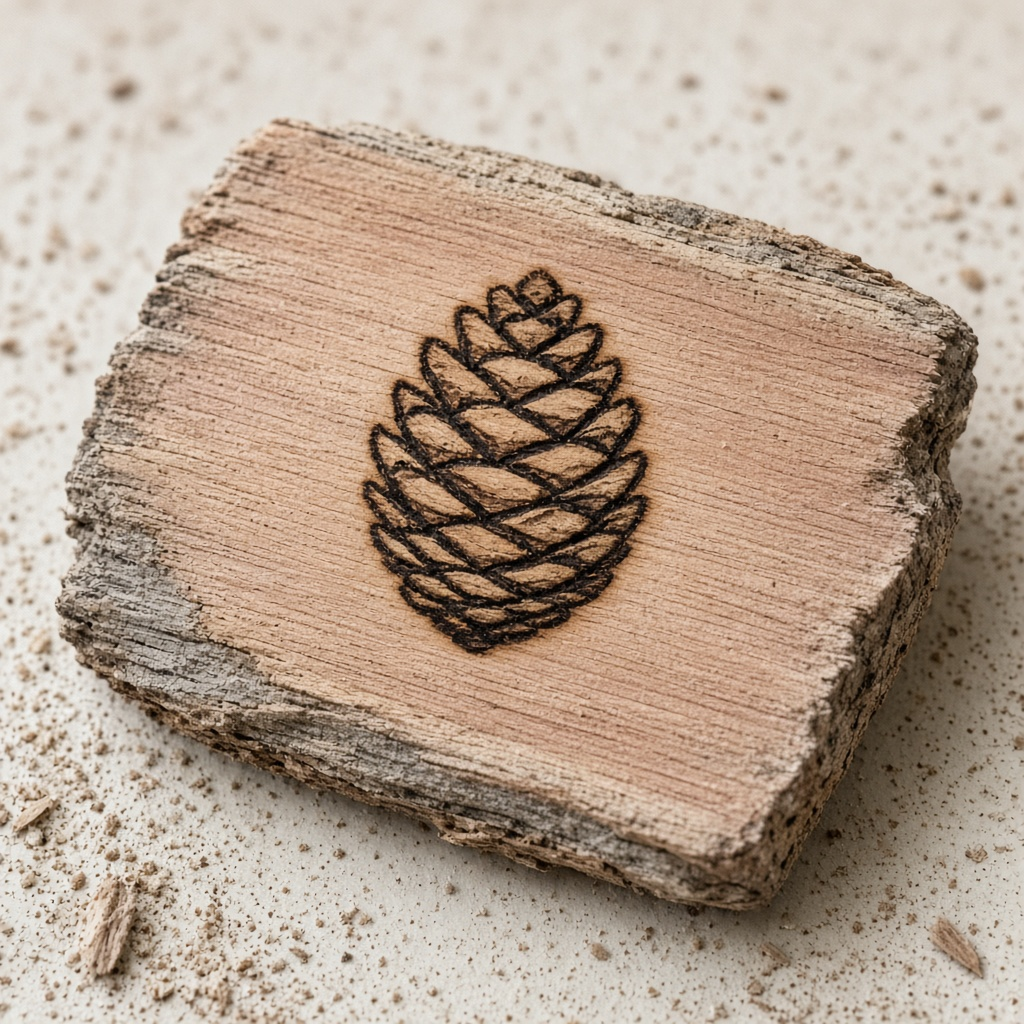 Cedar scrap with a burned cone mark